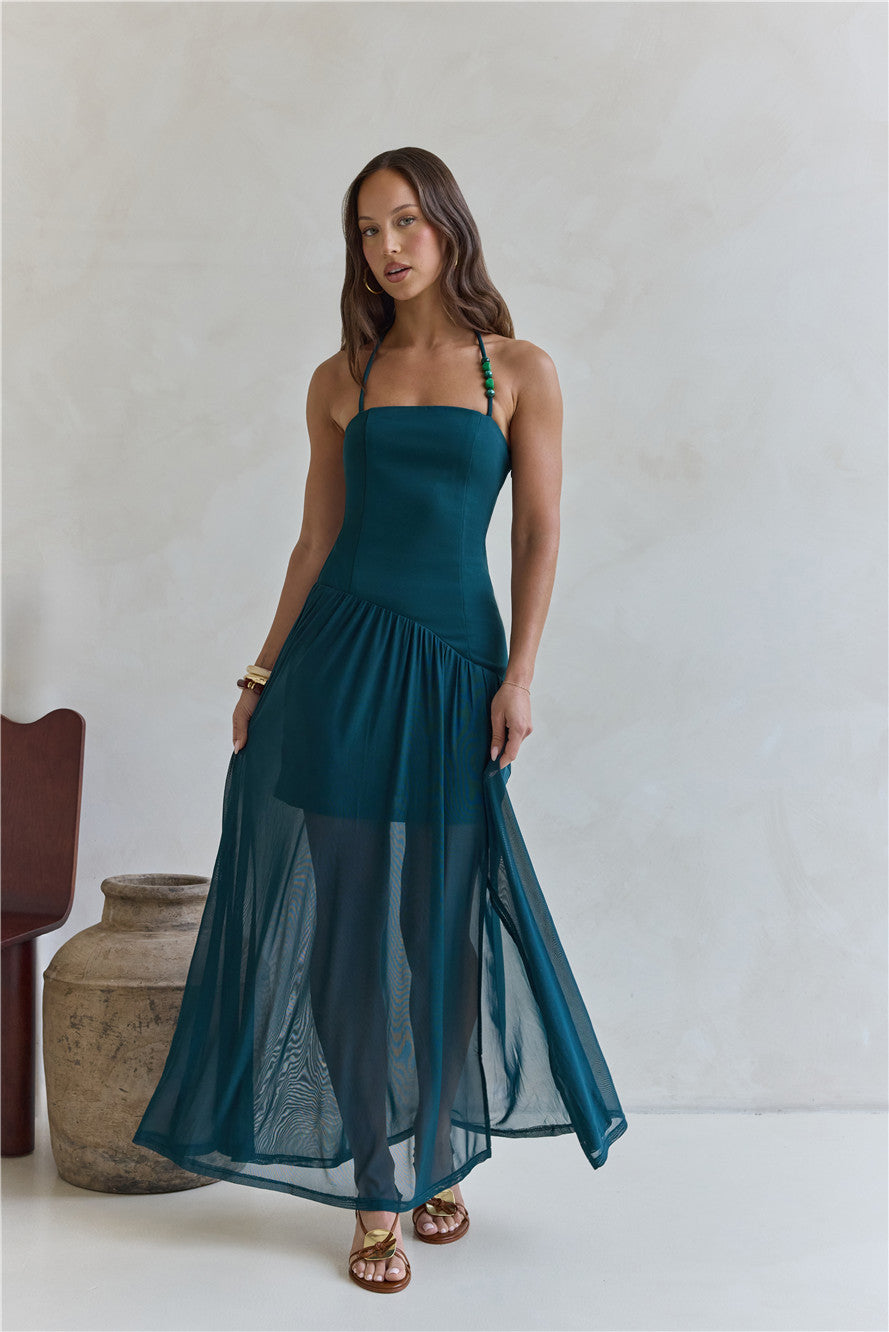 Feel The Light Halter Mesh Maxi Dress Teal