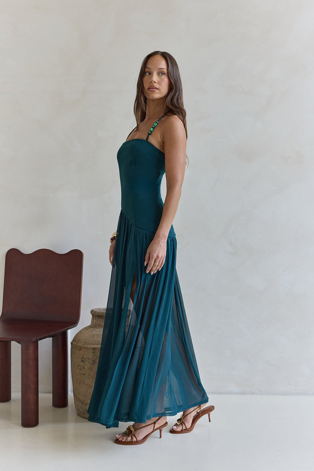 Feel The Light Halter Mesh Maxi Dress Teal