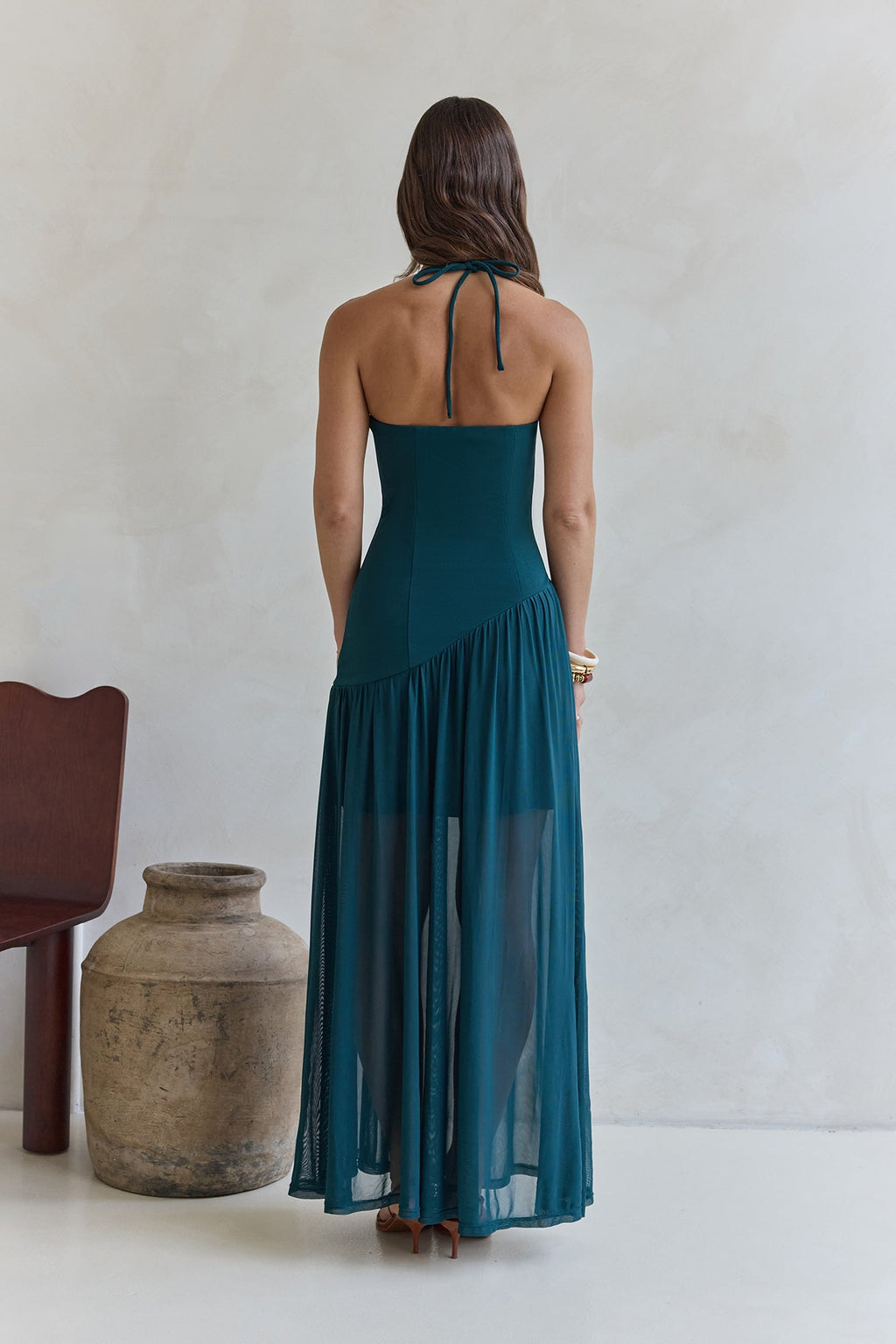 Feel The Light Halter Mesh Maxi Dress Teal