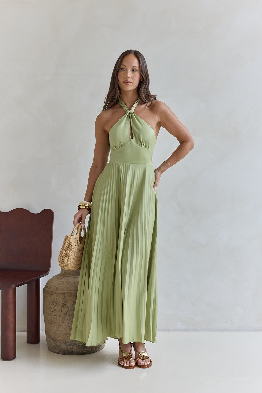 Perfect In Plisse Halter Maxi Dress Green