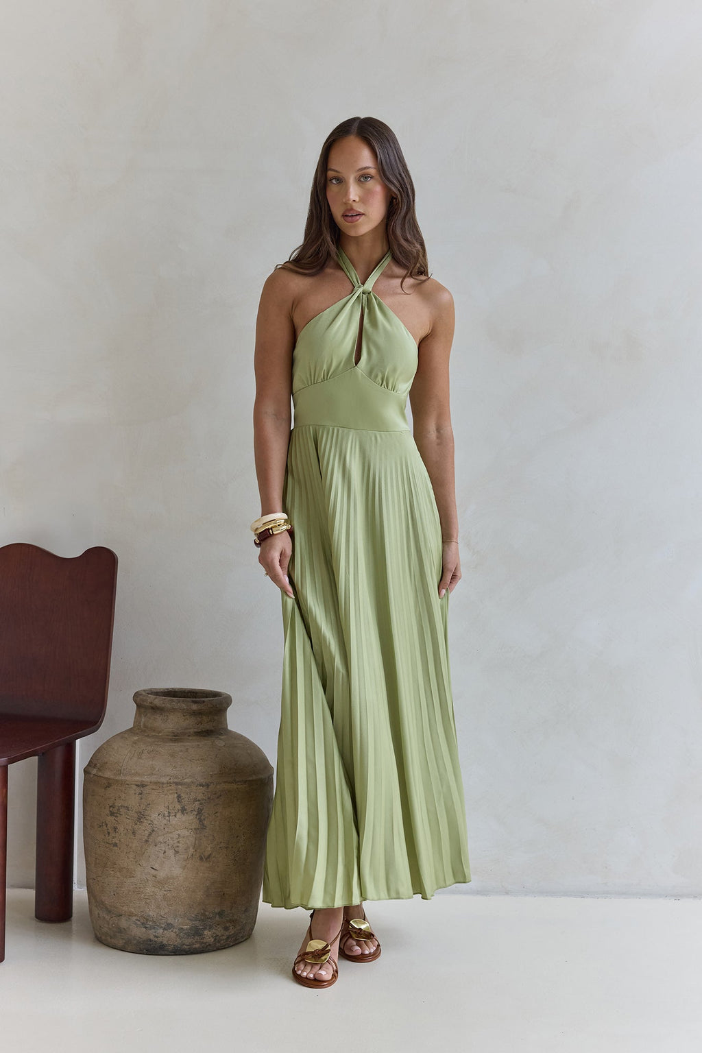 Perfect In Plisse Halter Maxi Dress Green