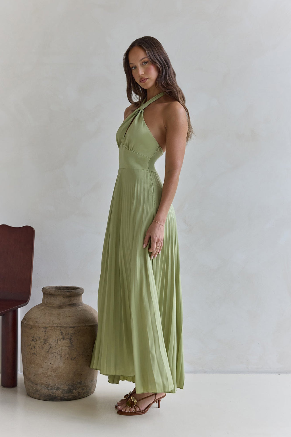 Perfect In Plisse Halter Maxi Dress Green