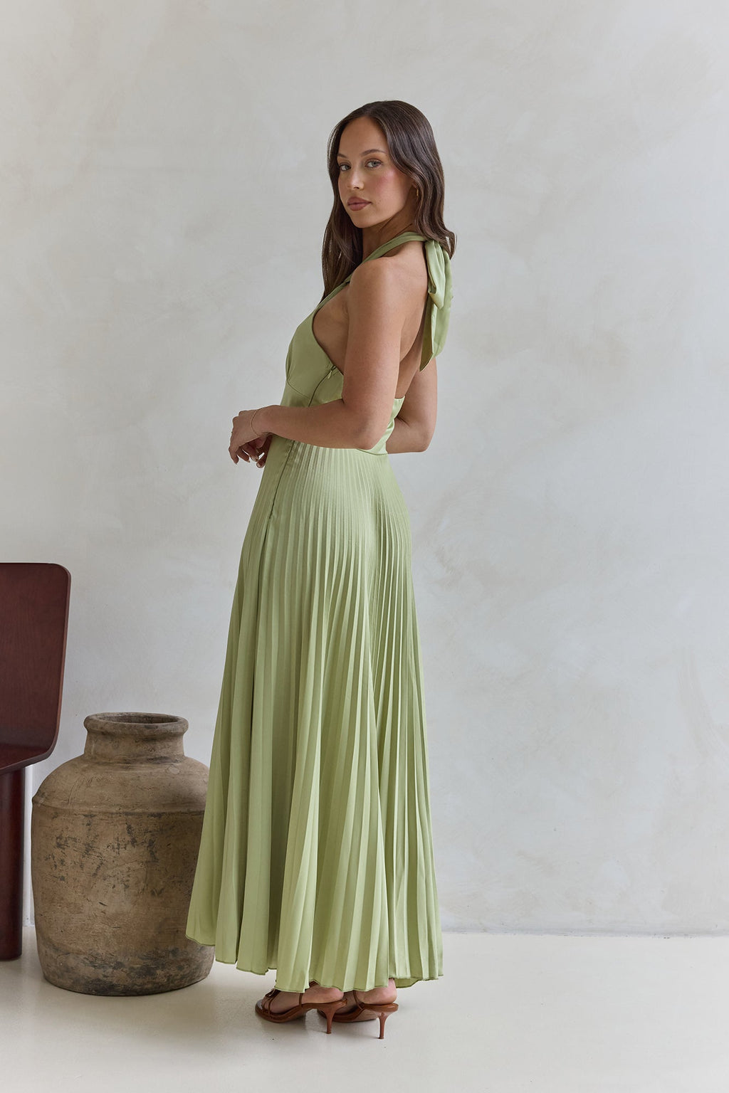 Perfect In Plisse Halter Maxi Dress Green