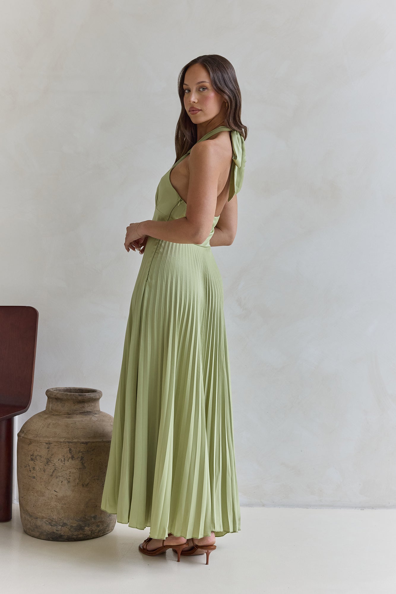 Perfect In Plisse Halter Maxi Dress Green
