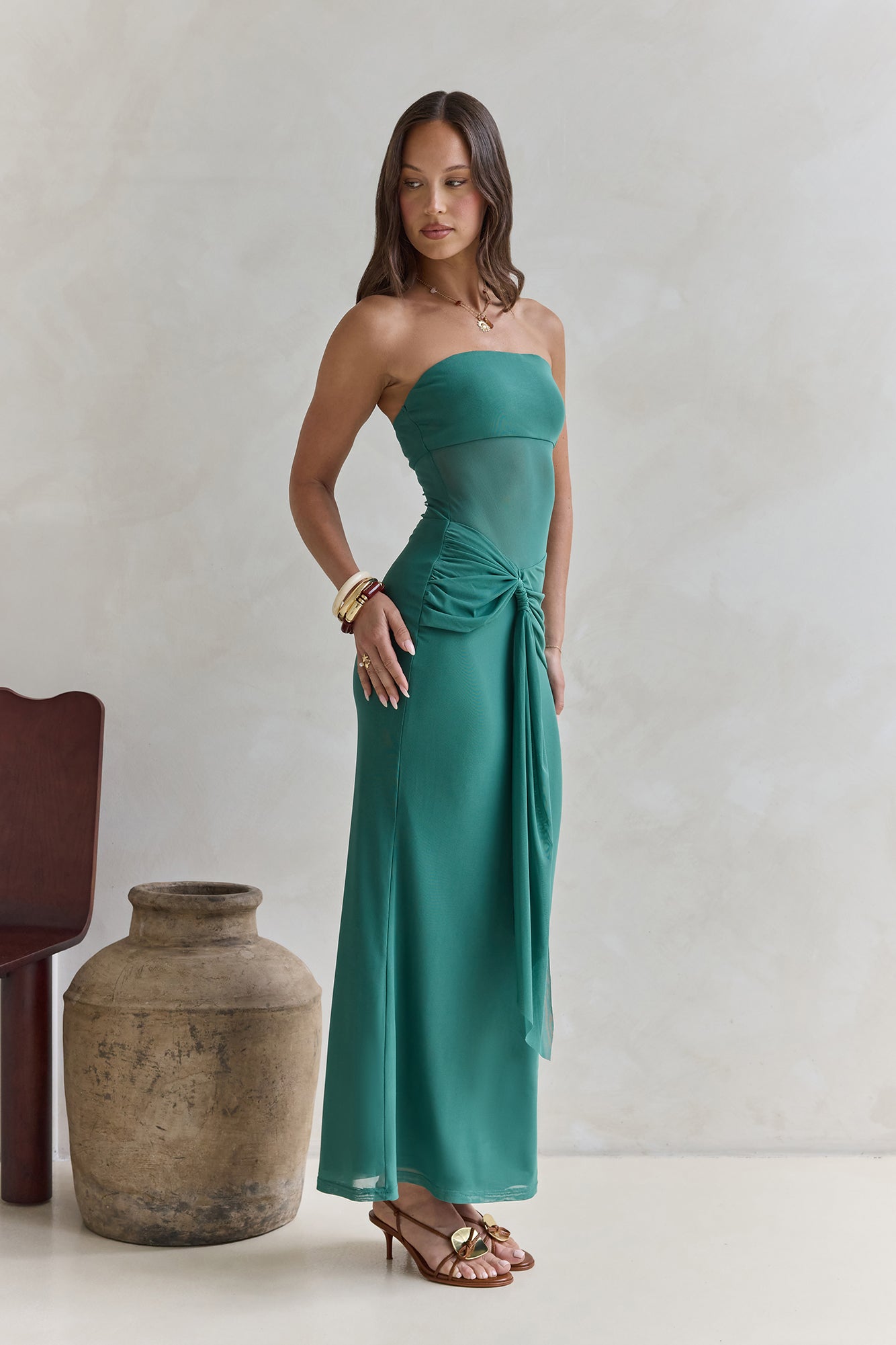 Remember The Days Strapless Mesh Maxi Dress Teal