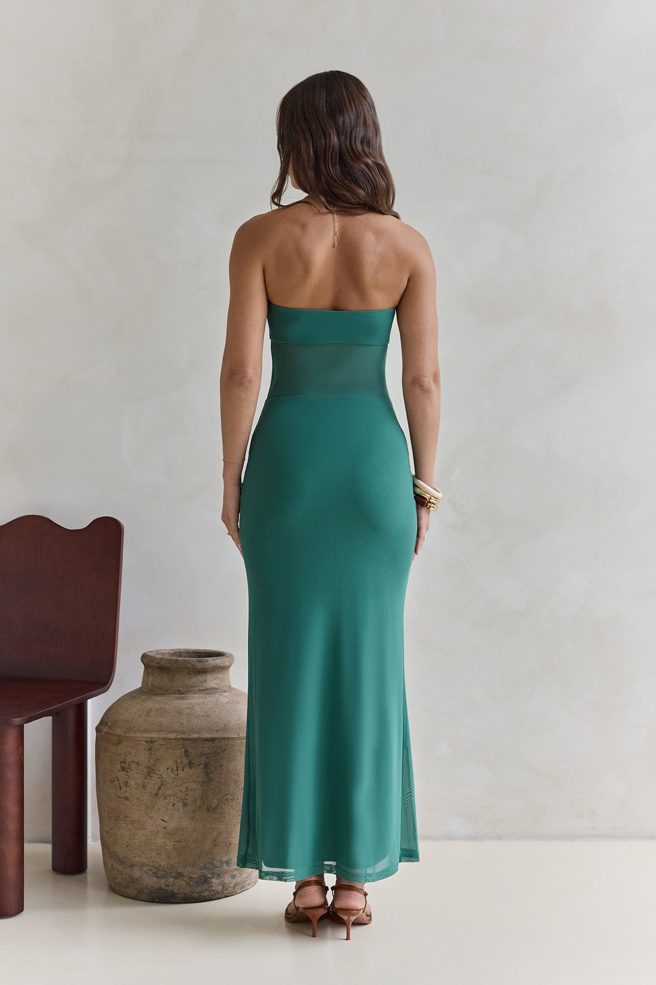 Remember The Days Strapless Mesh Maxi Dress Teal