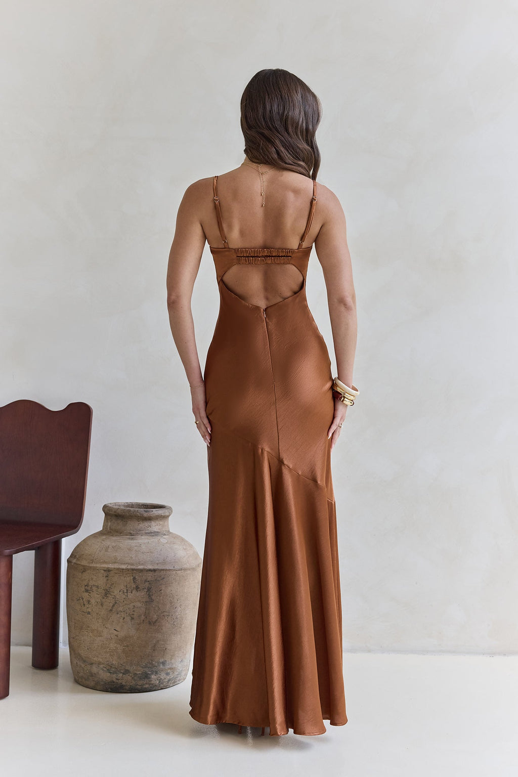 Eyes Of Night Satin Maxi Dress Copper