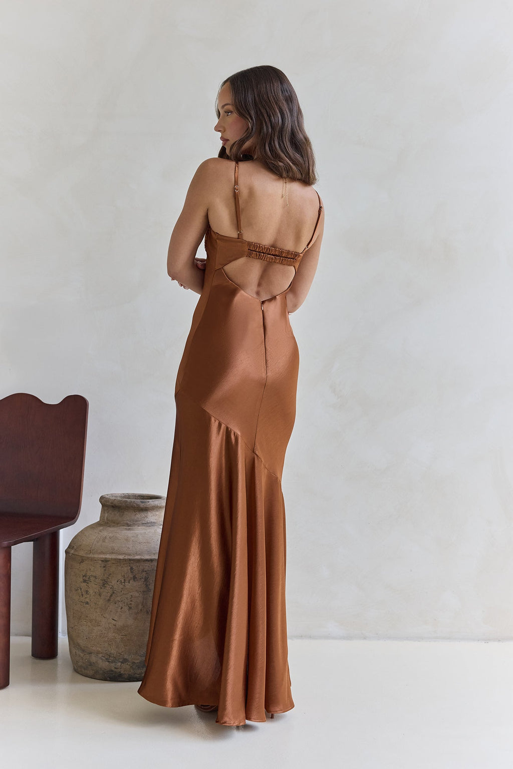 Eyes Of Night Satin Maxi Dress Copper