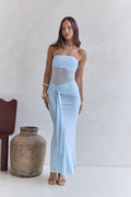 Remember The Days Strapless Mesh Maxi Dress Blue