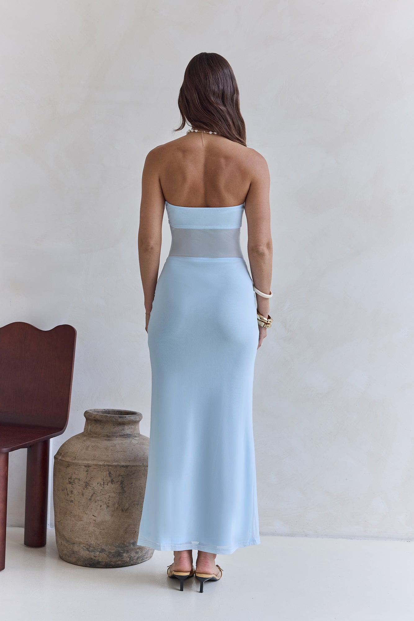Remember The Days Strapless Mesh Maxi Dress Blue
