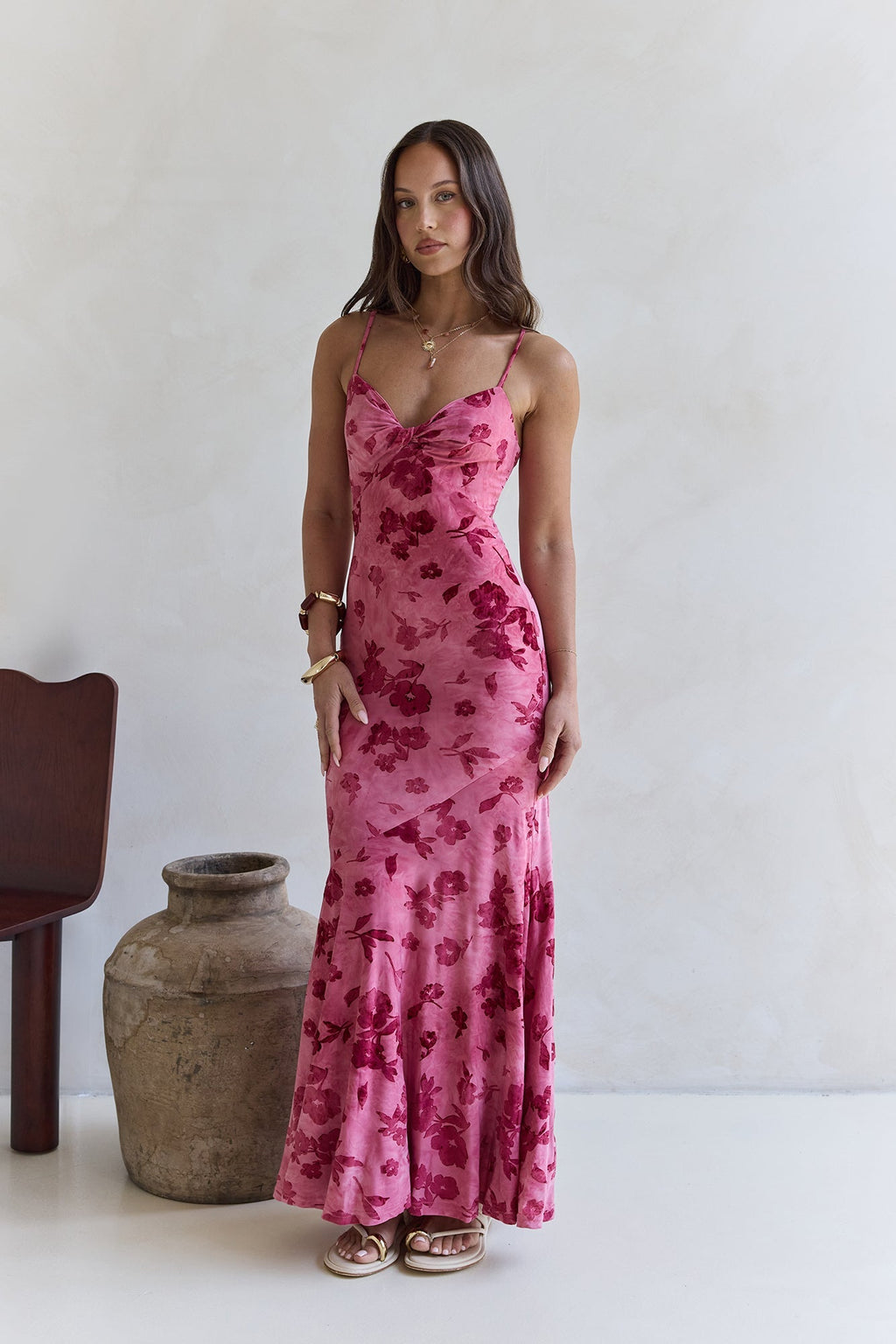 Bed Of Flowers Mesh Maxi Dress Pink