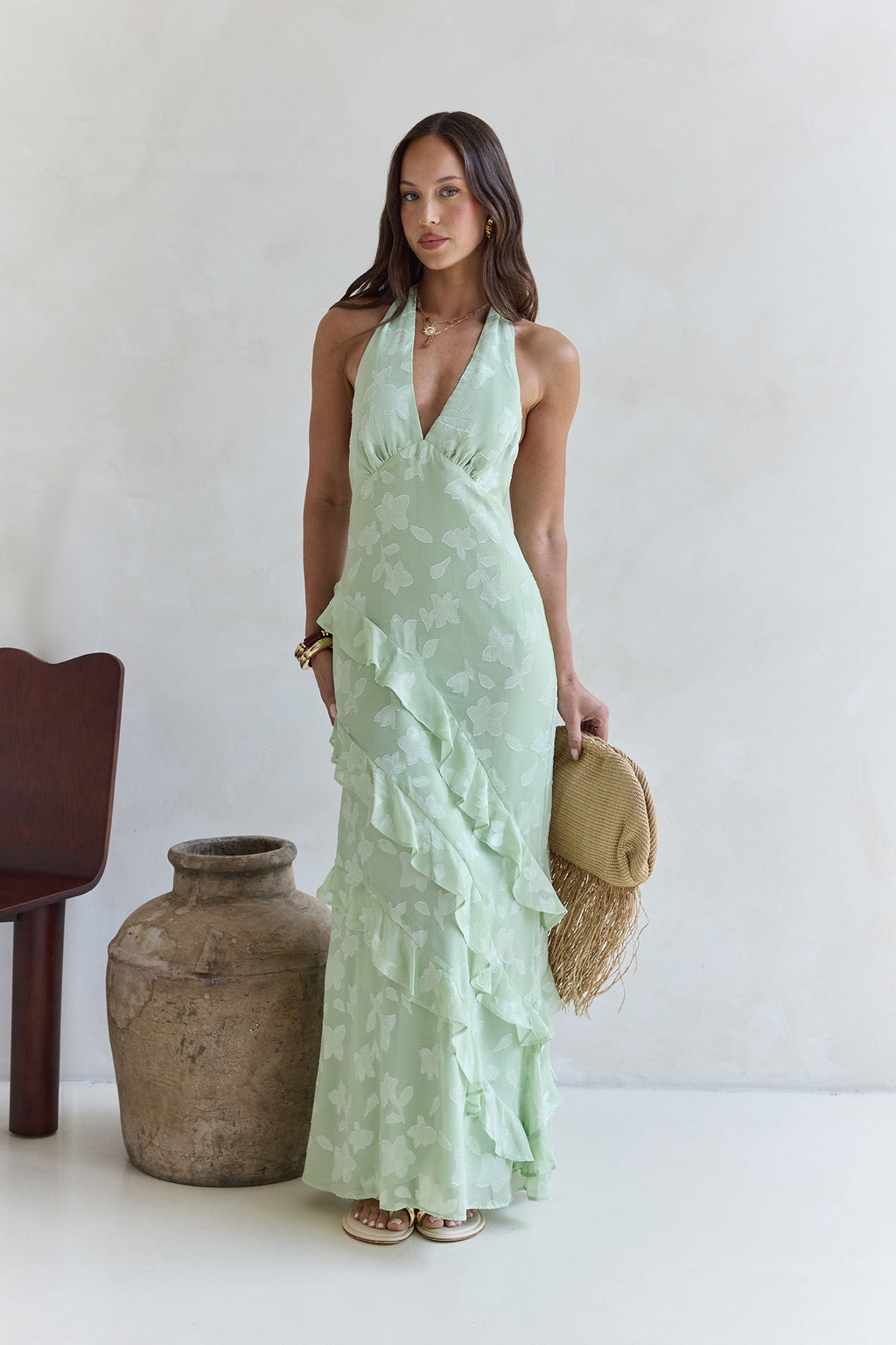 Dream Catchers Halter Maxi Dress Green