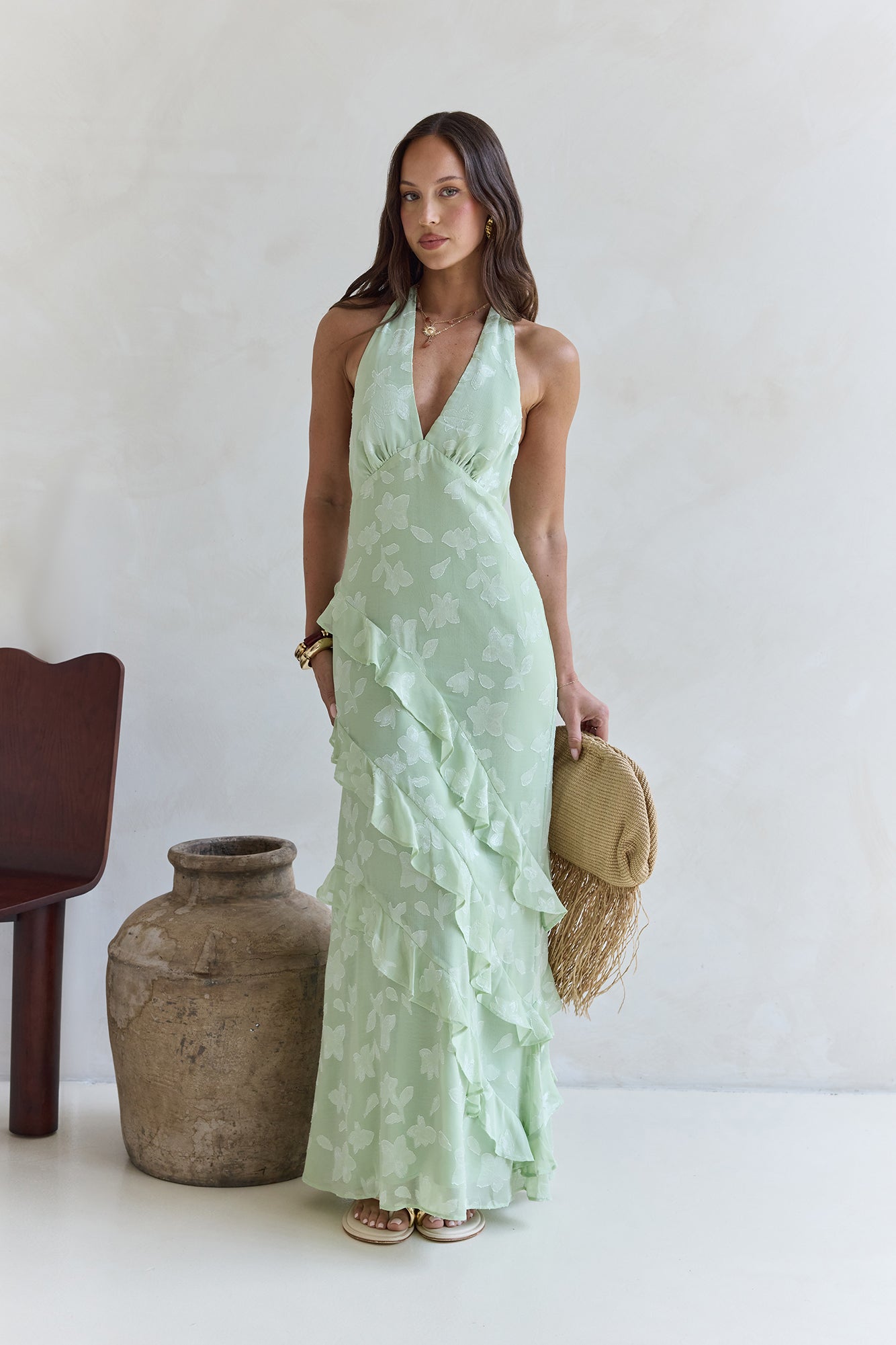 Dream Catchers Halter Maxi Dress Green