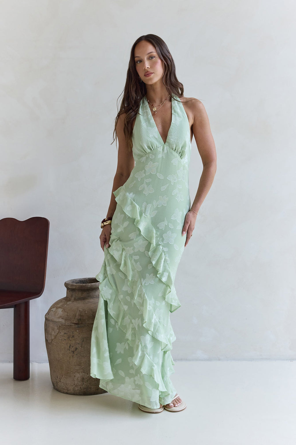 Dream Catchers Halter Maxi Dress Green