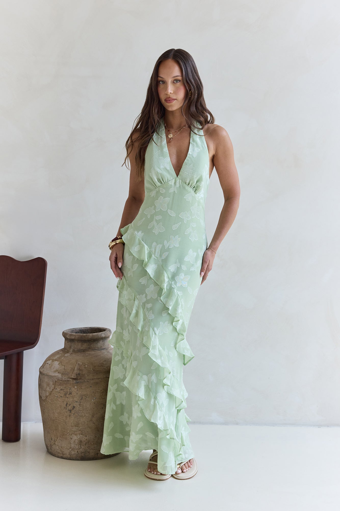 Dream Catchers Halter Maxi Dress Green