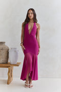 No Reason Mesh Halter Maxi Dress Plum
