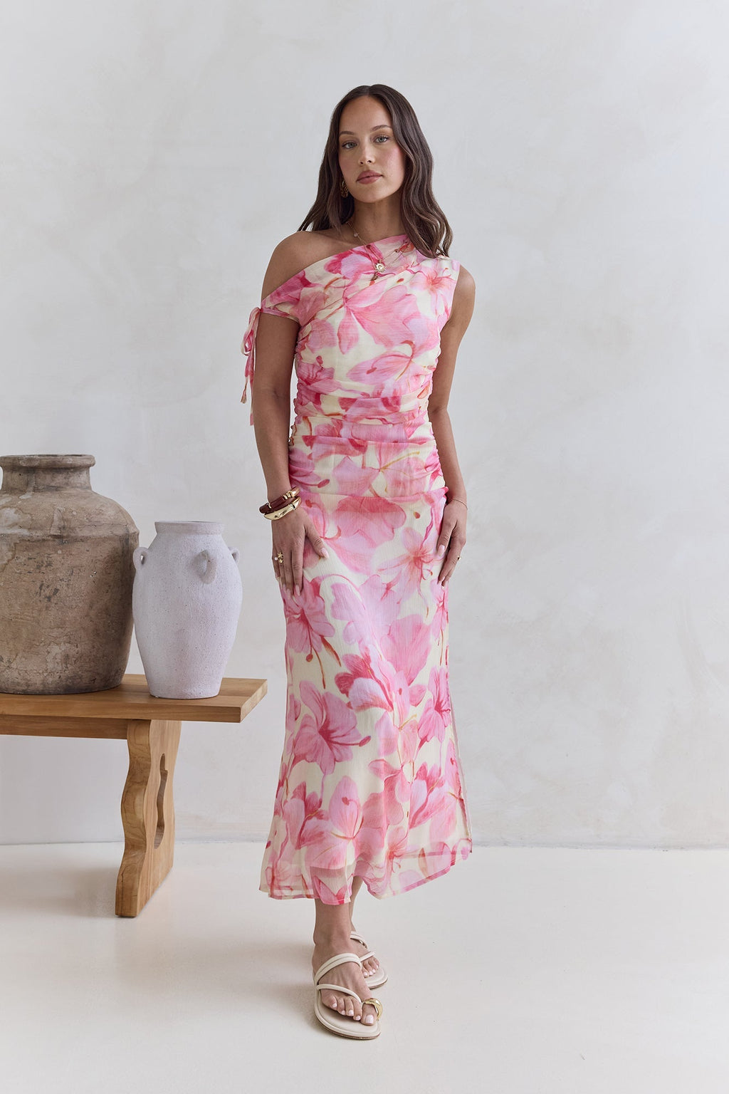 Hibiscus Off Shoulder Maxi Dress Pink