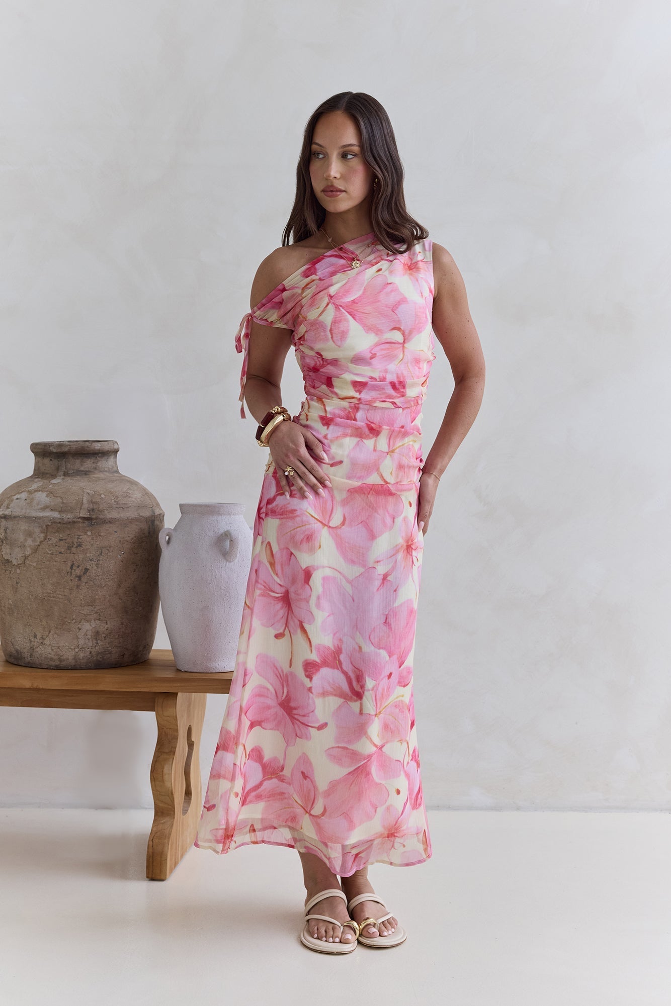 Hibiscus Off Shoulder Maxi Dress Pink