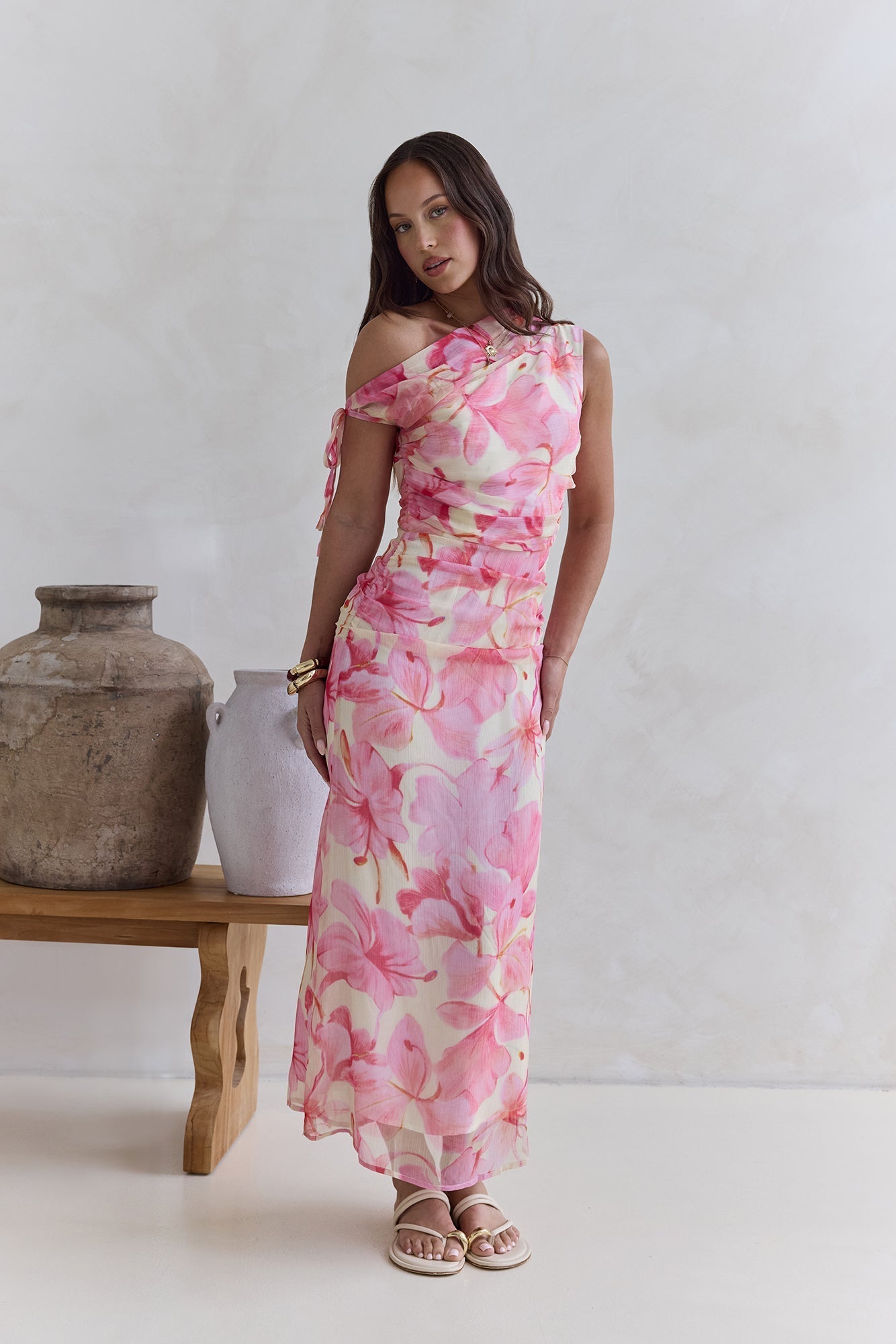 Hibiscus Off Shoulder Maxi Dress Pink