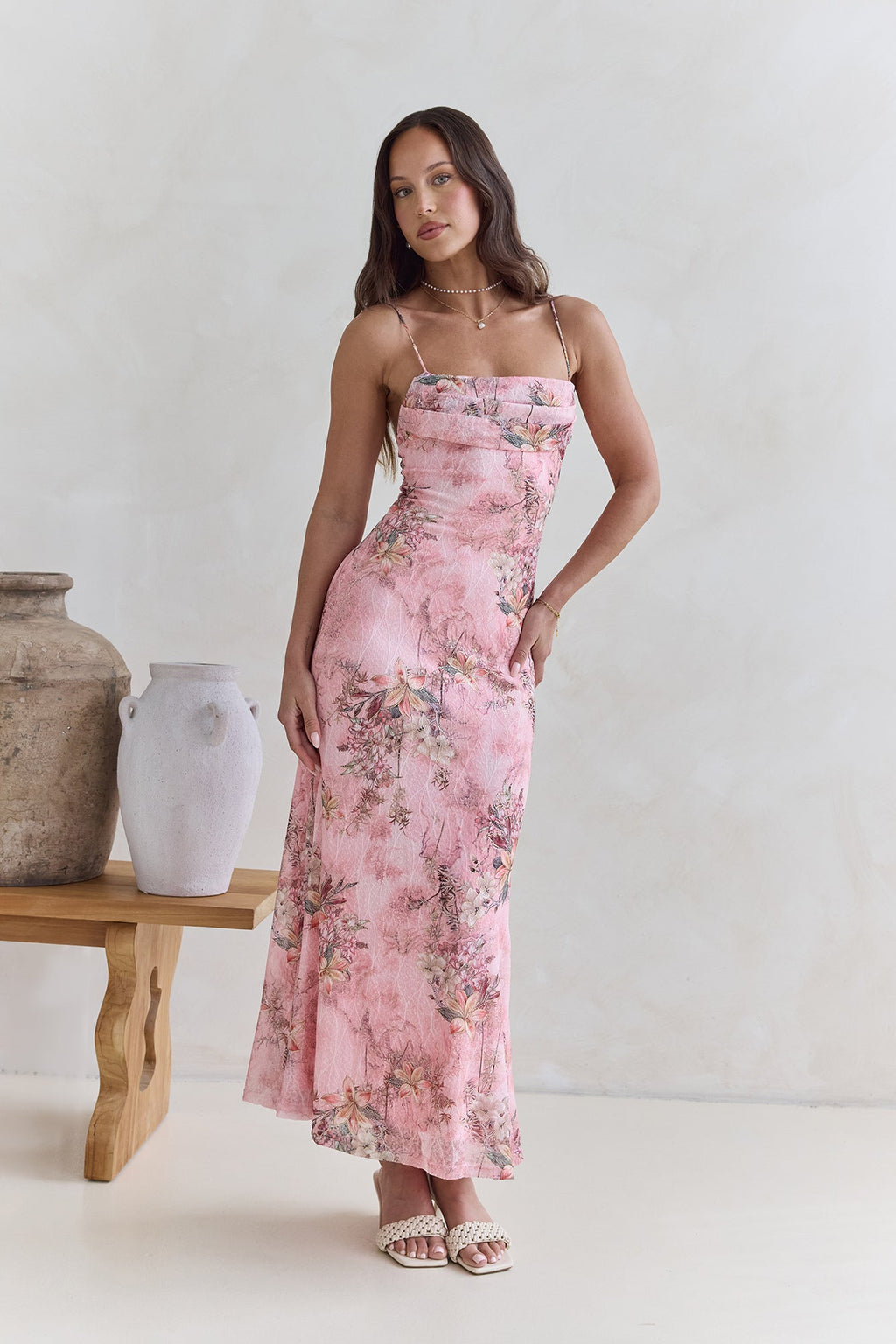 Flickering Flames Mesh Maxi Dress Pink