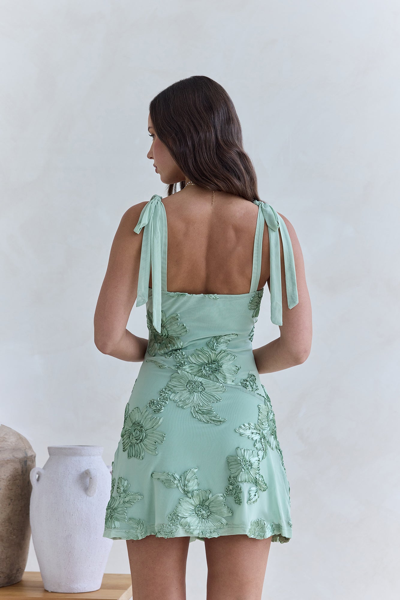 Spinning Skies Mesh Mini Dress Sage