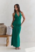 Dive In Mesh Halter Maxi Dress Green