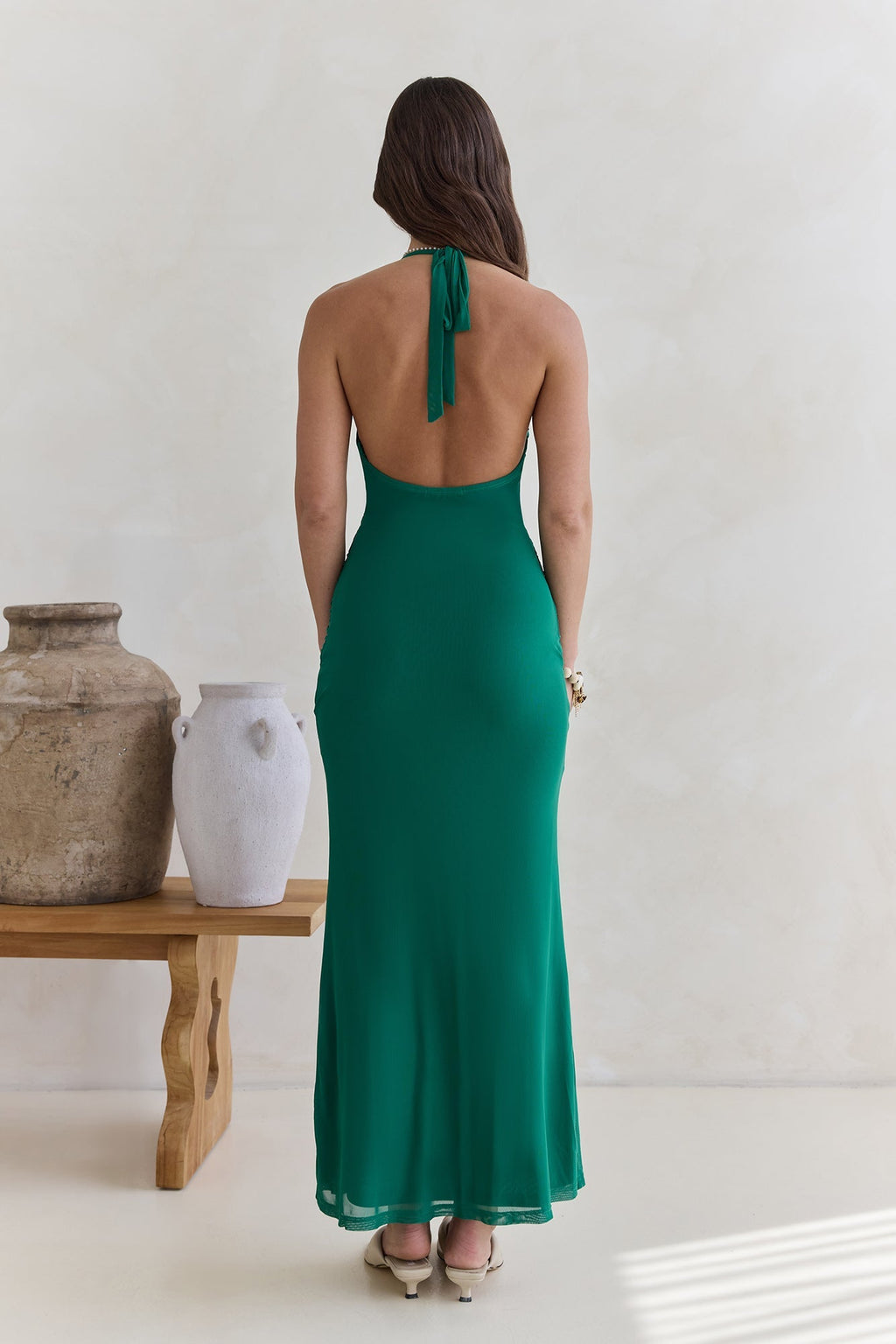 Dive In Mesh Halter Maxi Dress Green