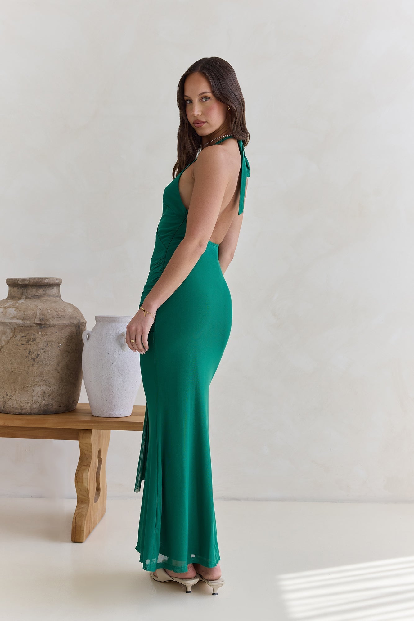 Dive In Mesh Halter Maxi Dress Green