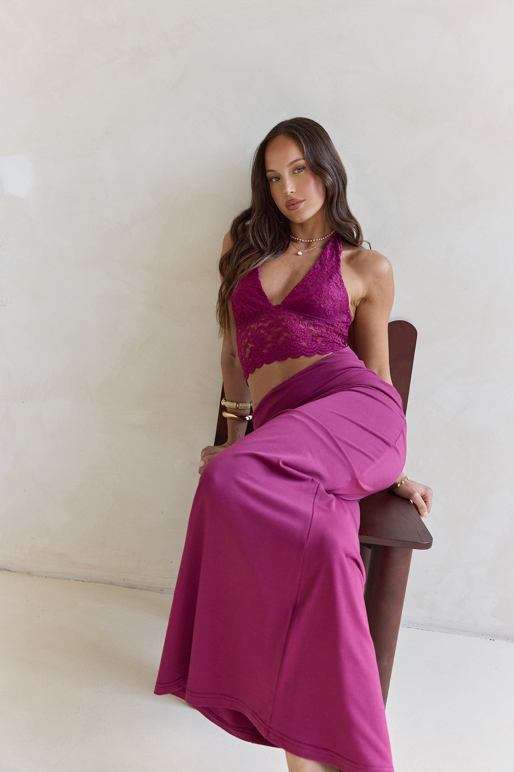 Best Believe Lace Halter Maxi Dress Plum