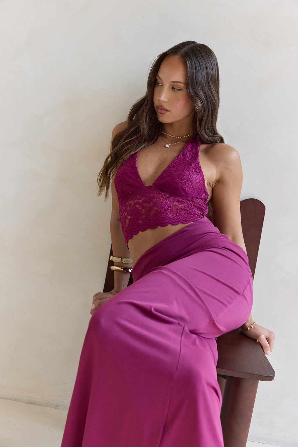 Best Believe Lace Halter Maxi Dress Plum