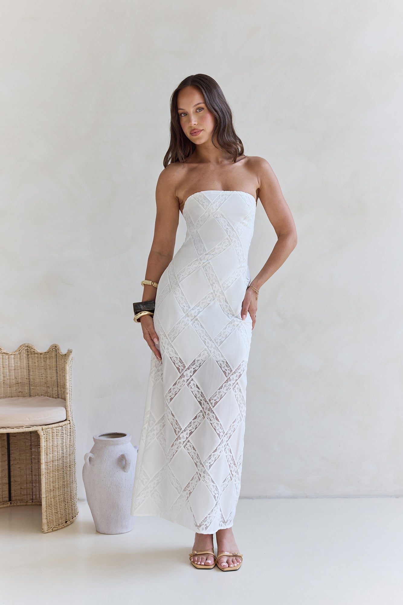Ocean Air Oasis Strapless Maxi Dress White