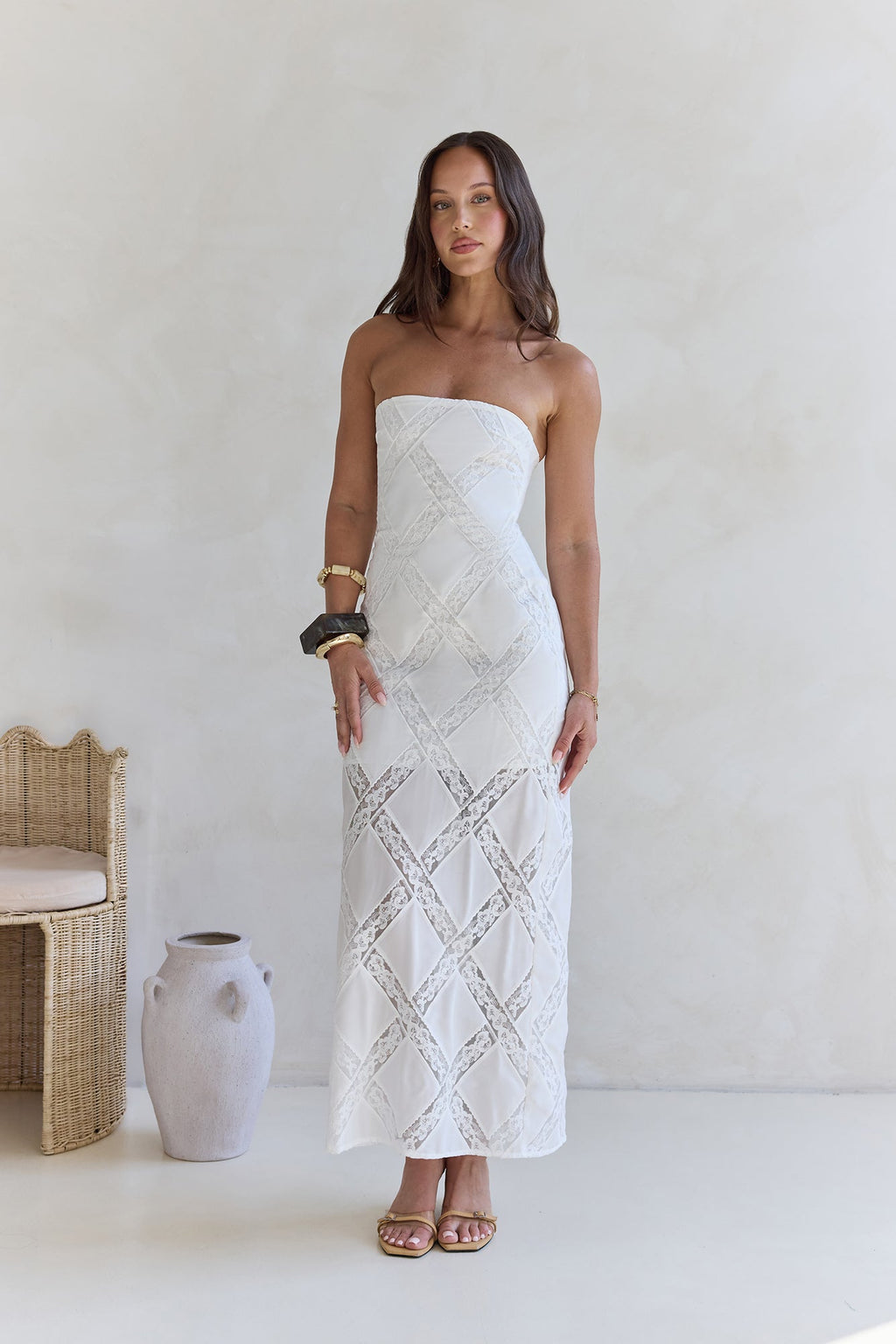 Ocean Air Oasis Strapless Maxi Dress White