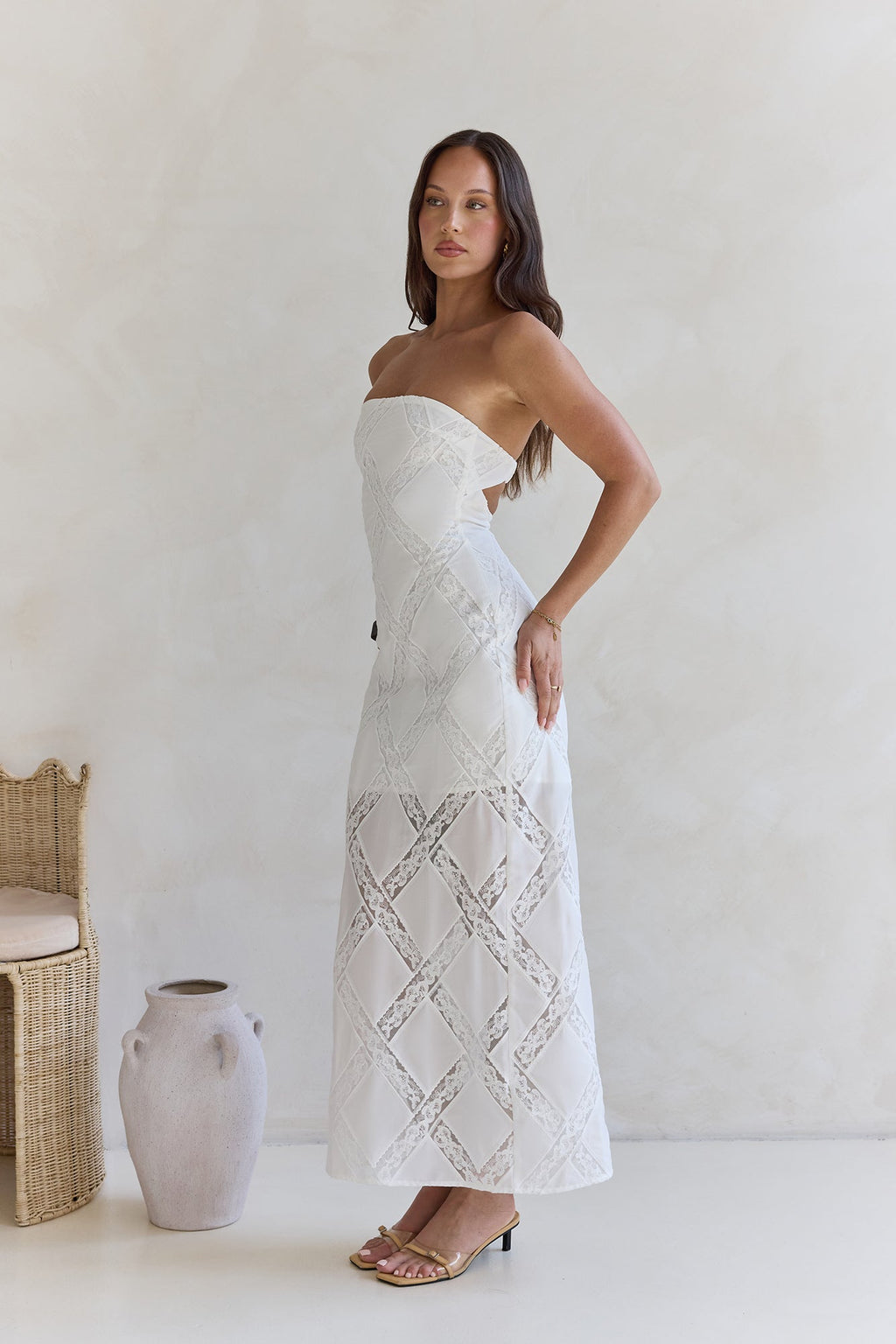 Ocean Air Oasis Strapless Maxi Dress White