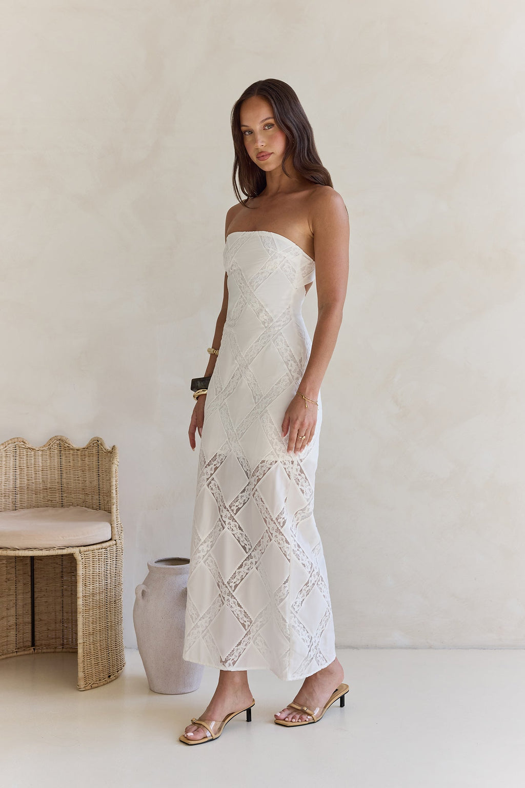 Ocean Air Oasis Strapless Maxi Dress White