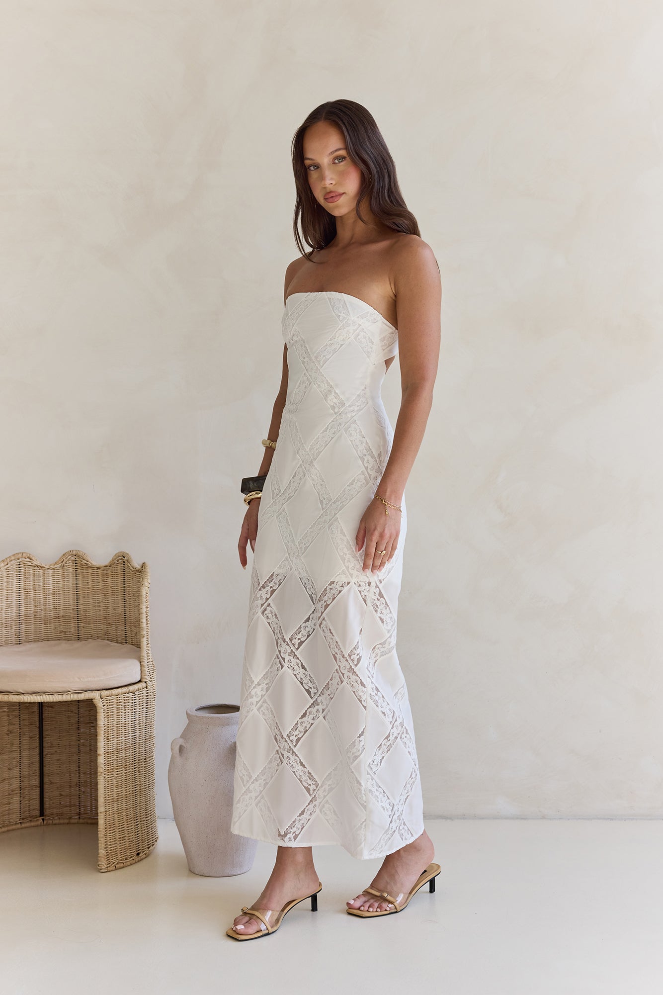 Ocean Air Oasis Strapless Maxi Dress White