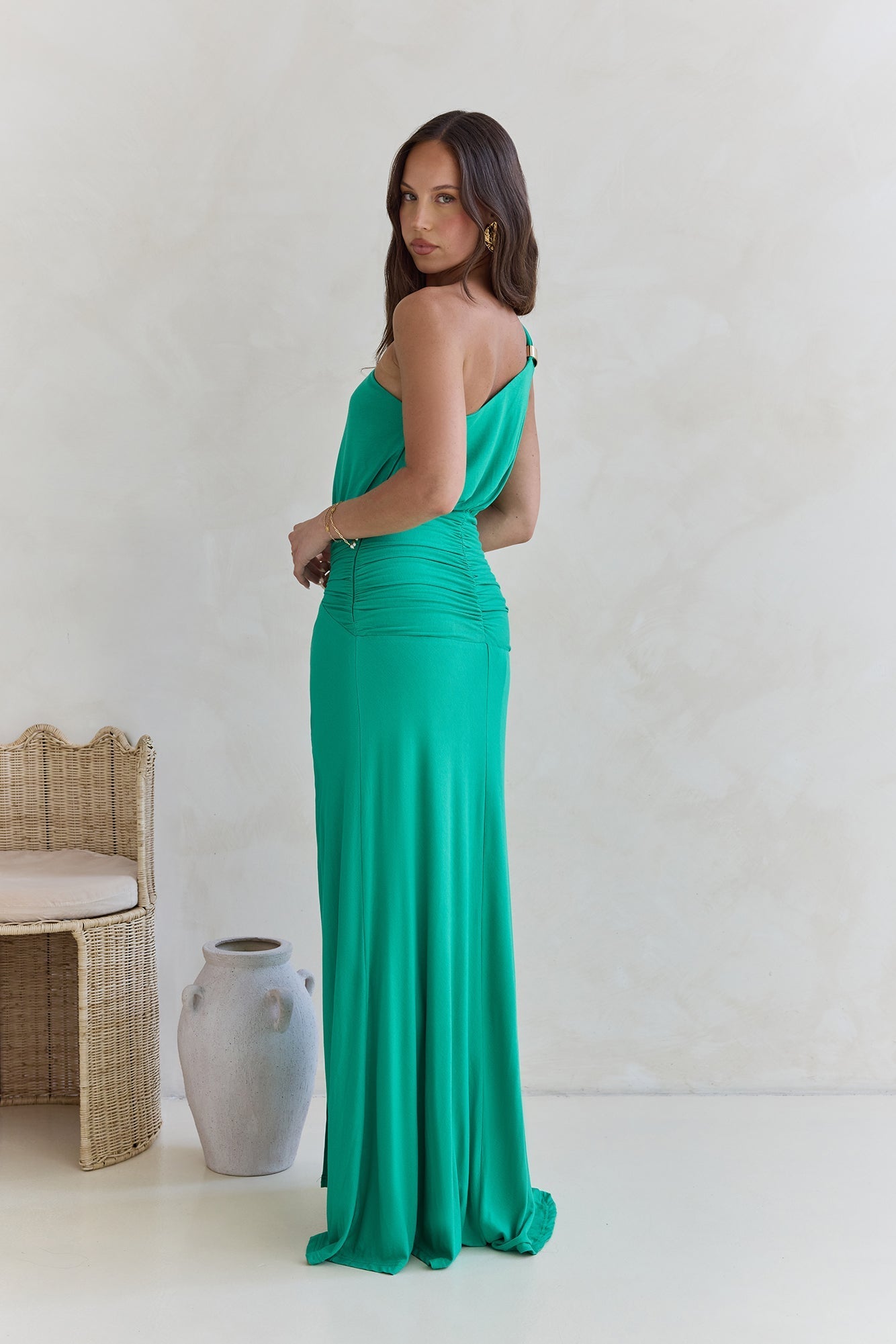 Garden Of Blooms One Shoulder Maxi Dress Green