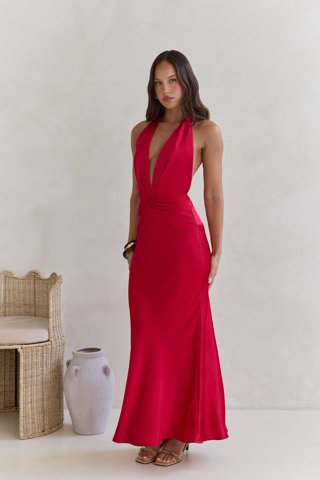 Got A Feeling Halter Satin Maxi Dress Red