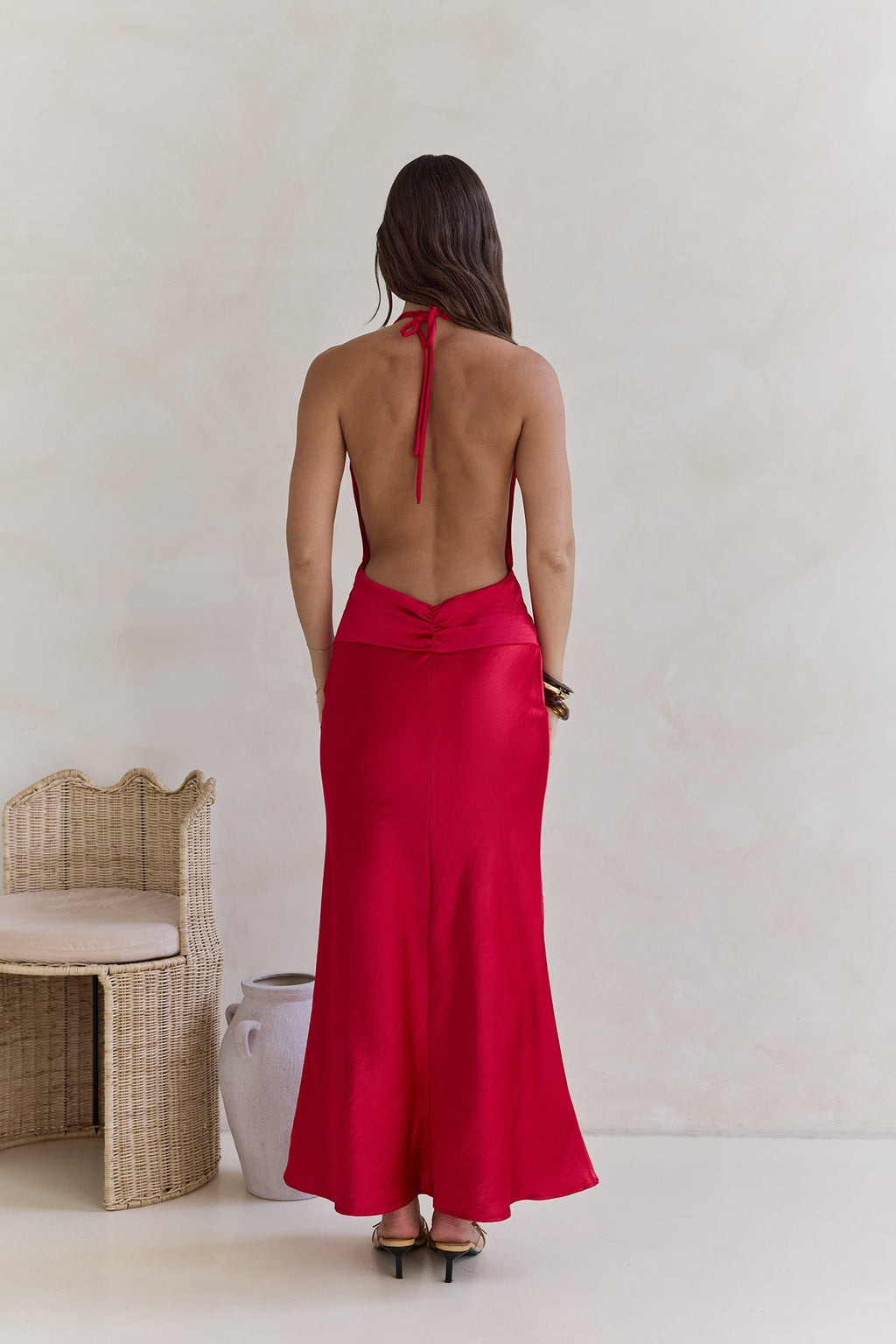 Got A Feeling Halter Satin Maxi Dress Red