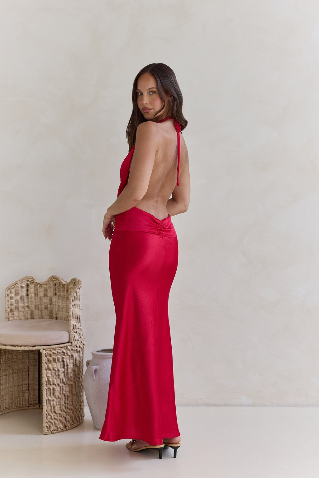 Got A Feeling Halter Satin Maxi Dress Red