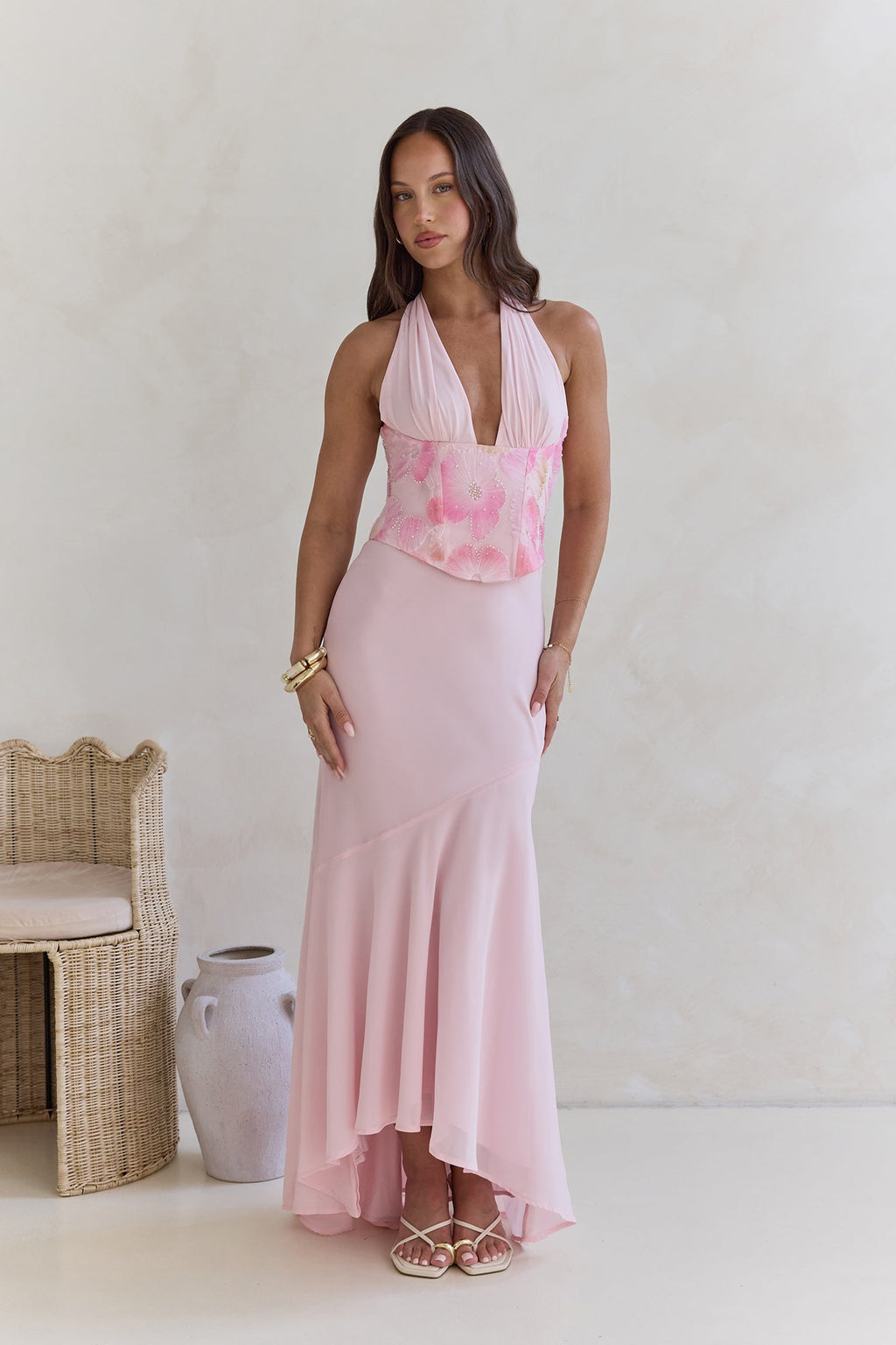 Cross The Seas Halter Maxi Dress Pink