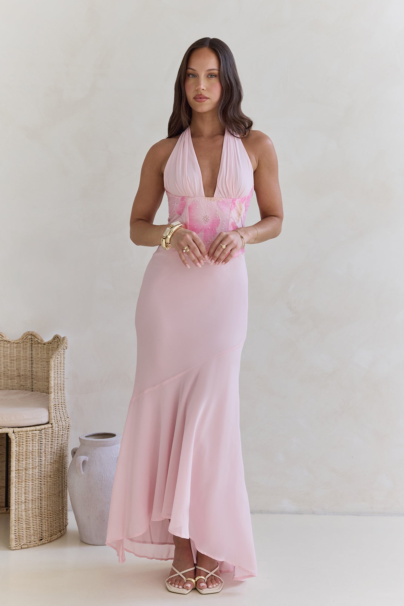 Cross The Seas Halter Maxi Dress Pink
