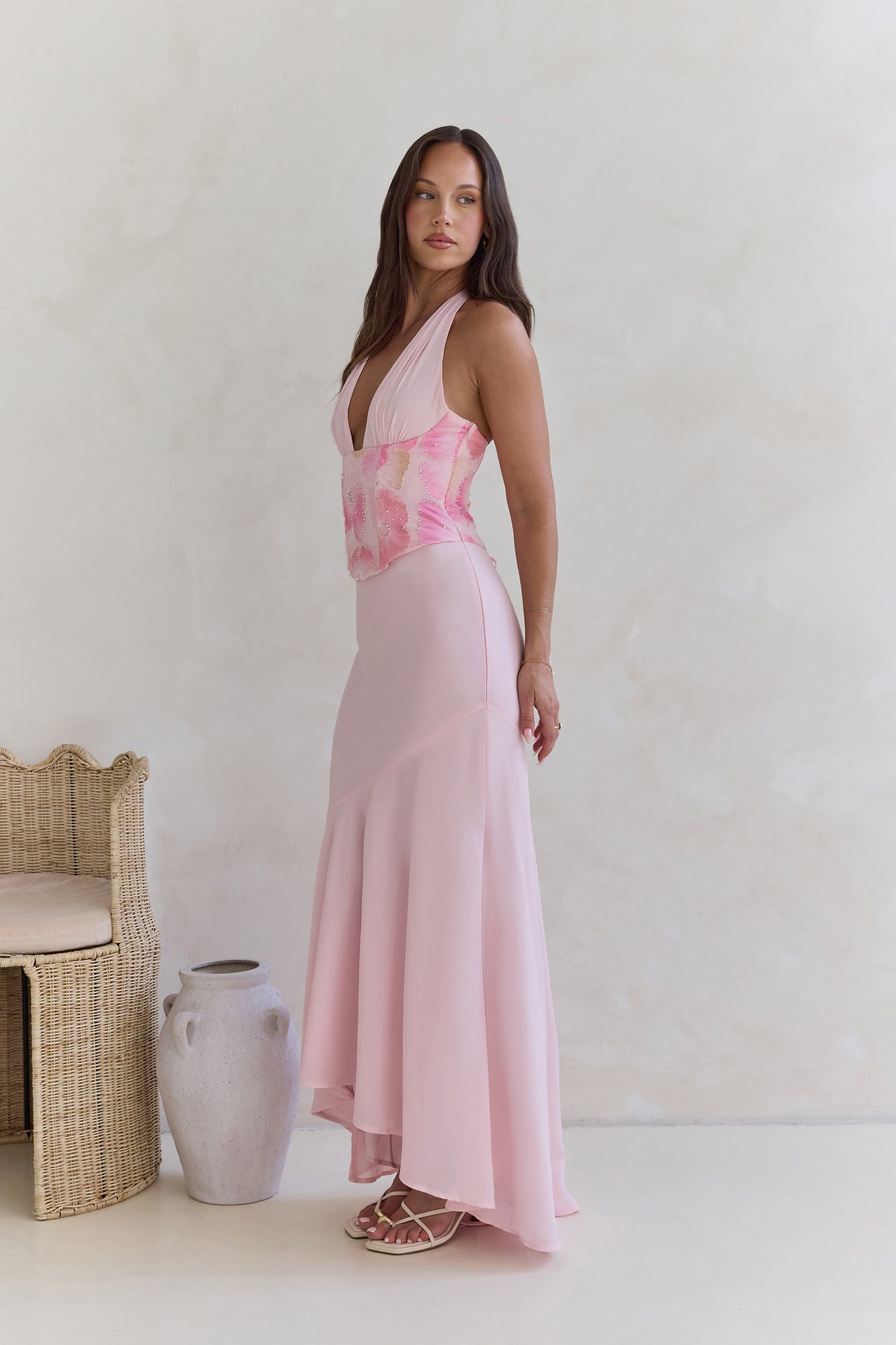 Cross The Seas Halter Maxi Dress Pink