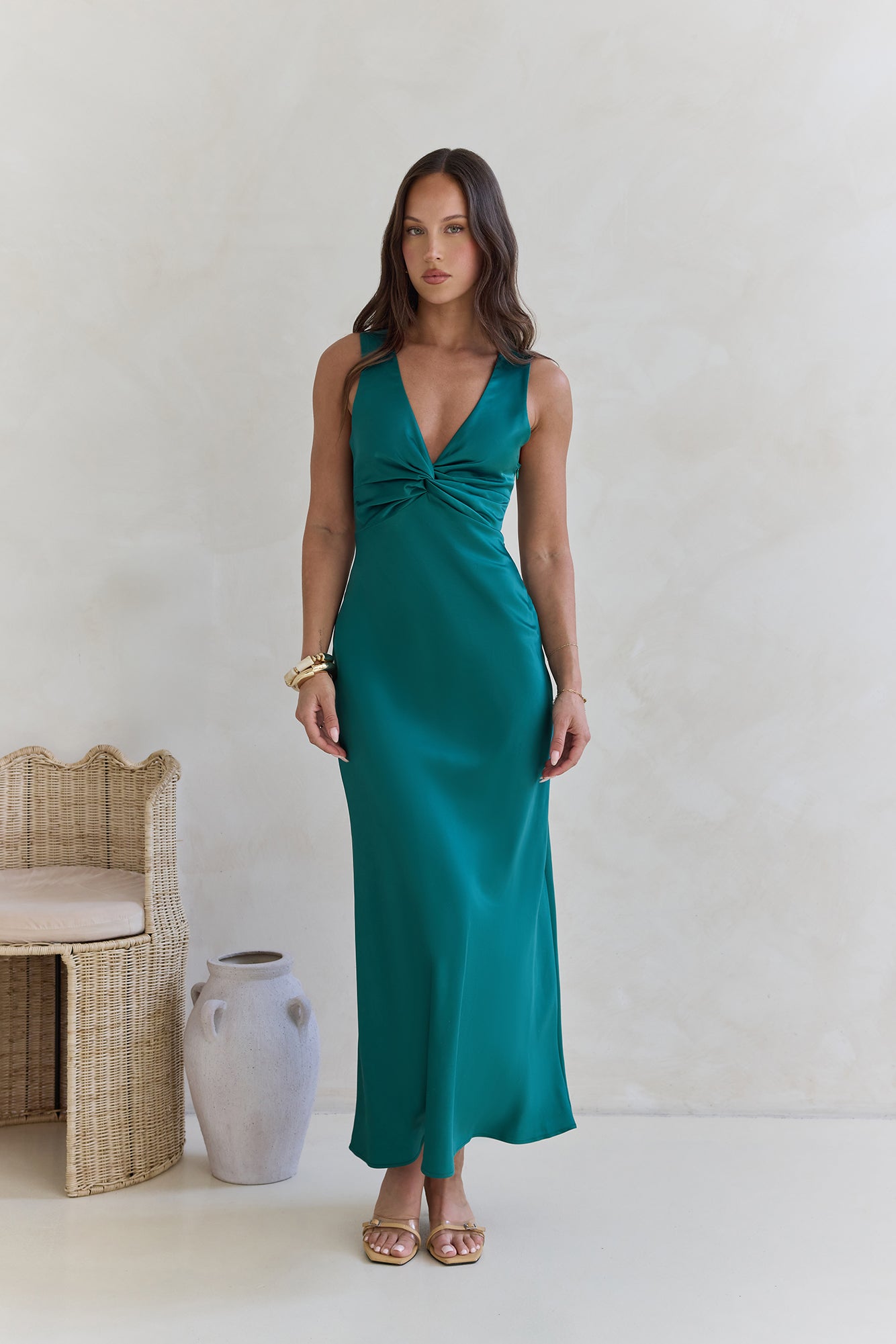 Island Reverie Satin Maxi Dress Green