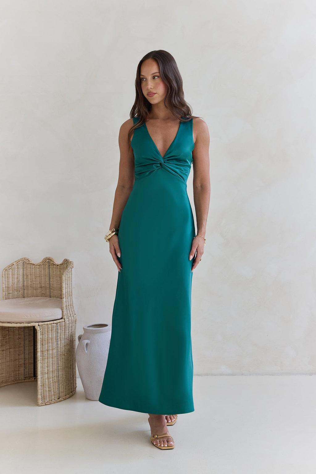 Island Reverie Satin Maxi Dress Green