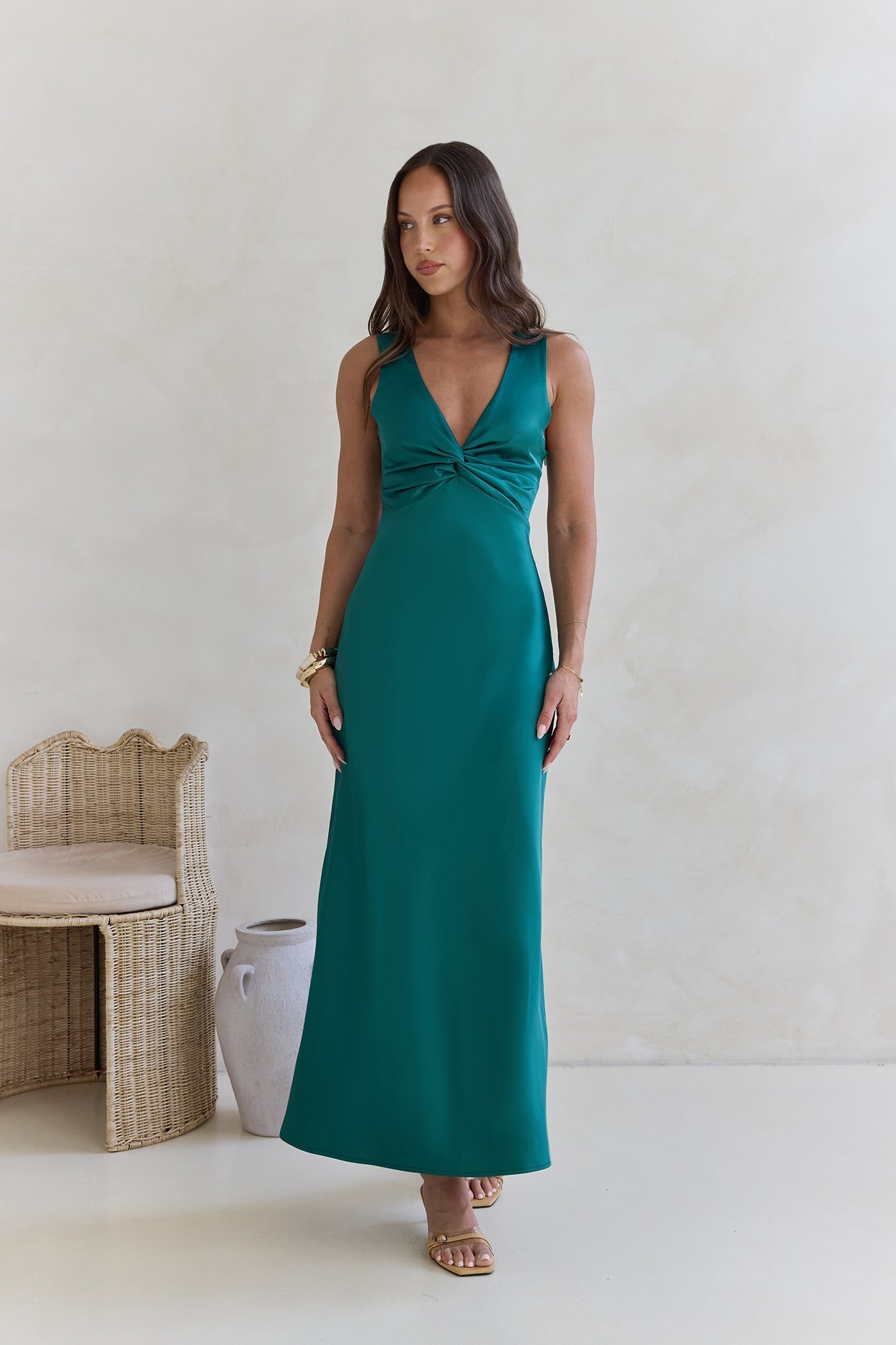 Island Reverie Satin Maxi Dress Green