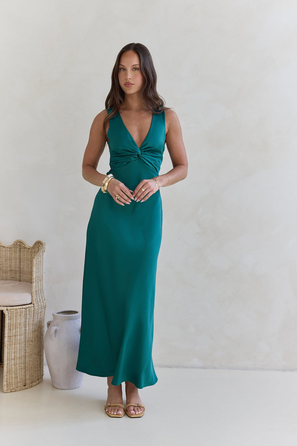 Island Reverie Satin Maxi Dress Green