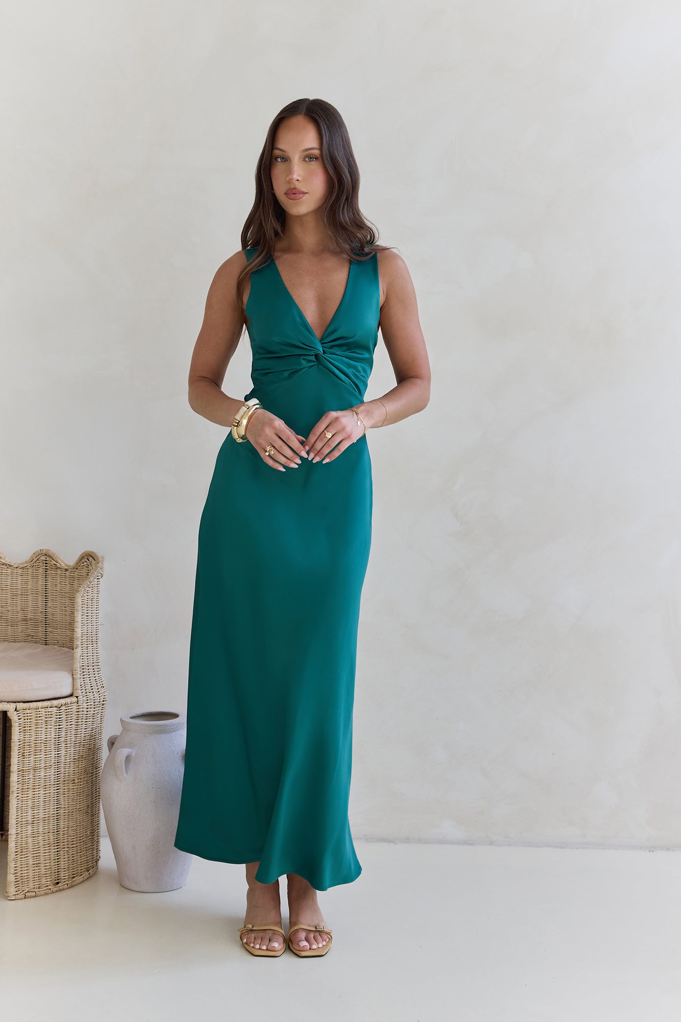 Island Reverie Satin Maxi Dress Green