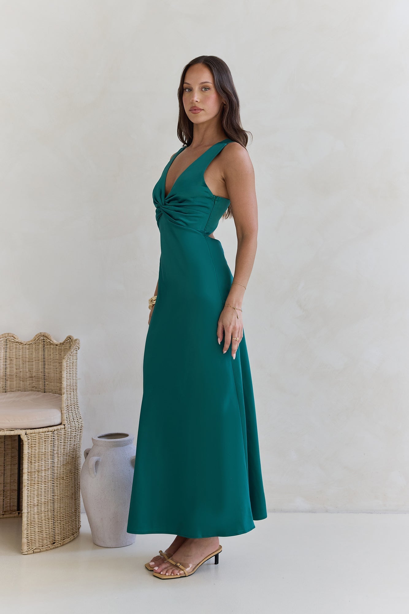 Island Reverie Satin Maxi Dress Green