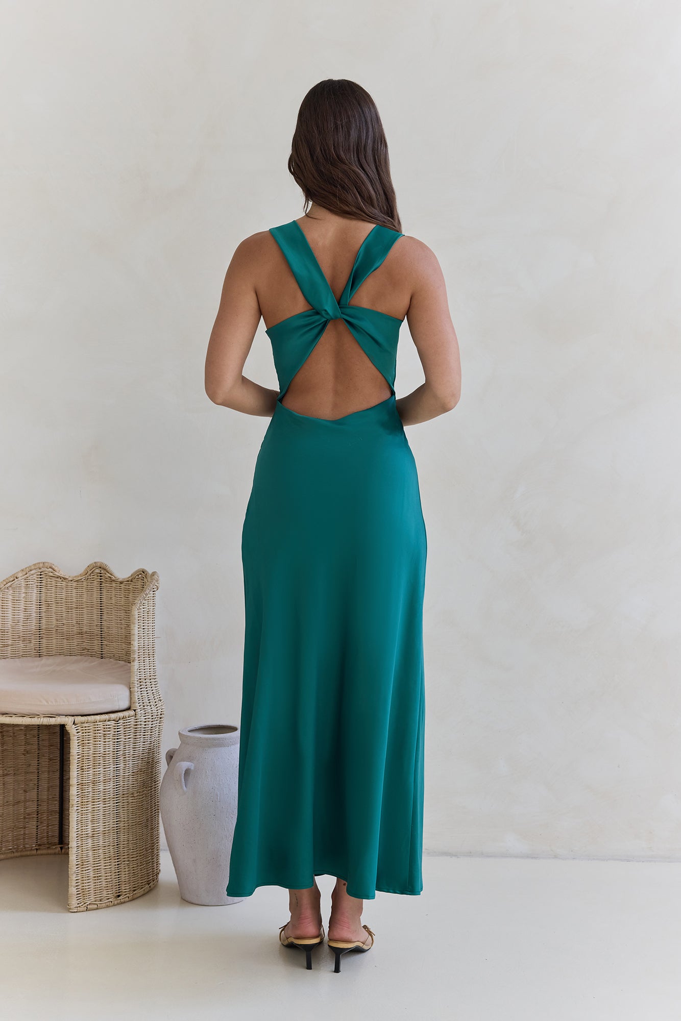 Island Reverie Satin Maxi Dress Green