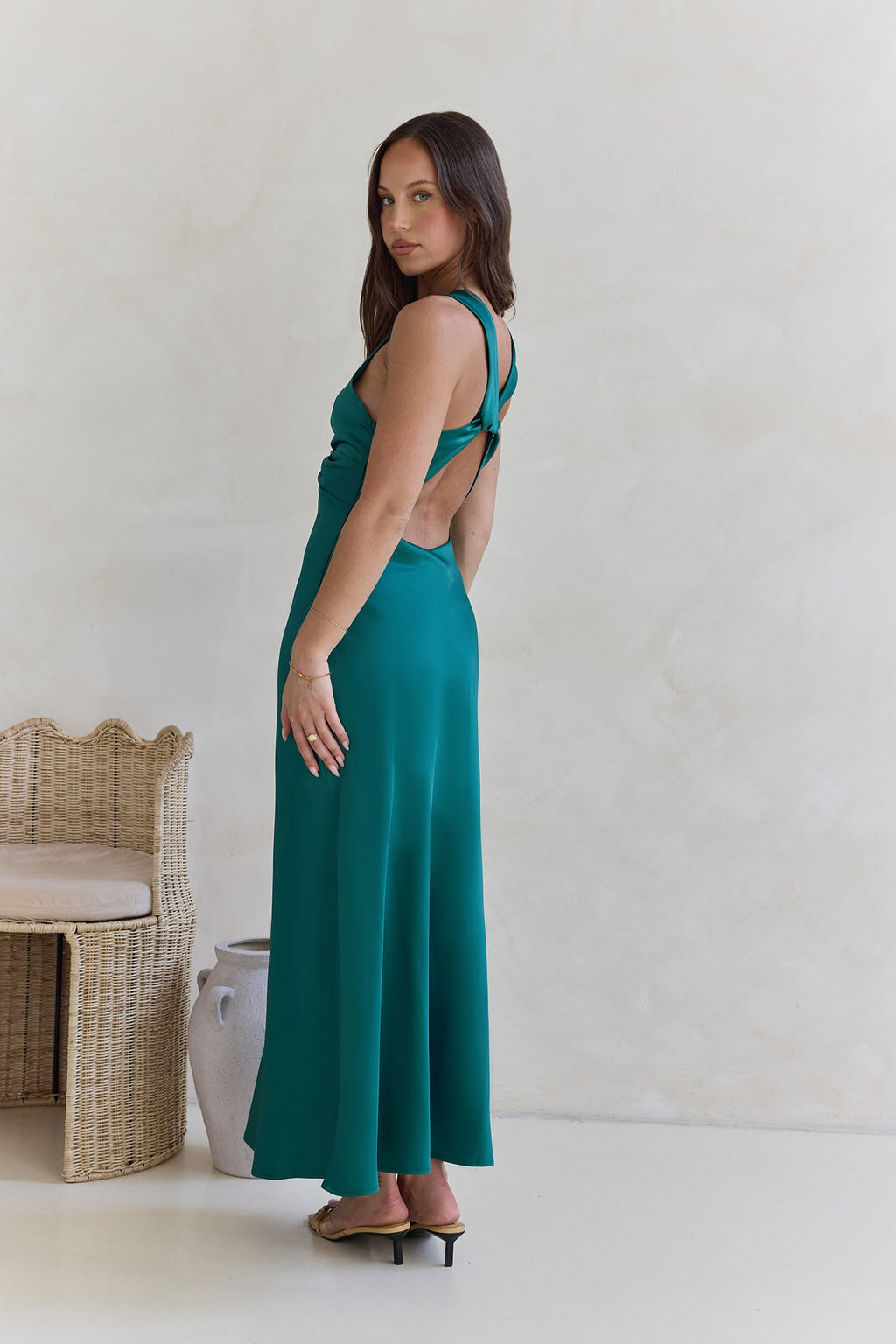 Island Reverie Satin Maxi Dress Green